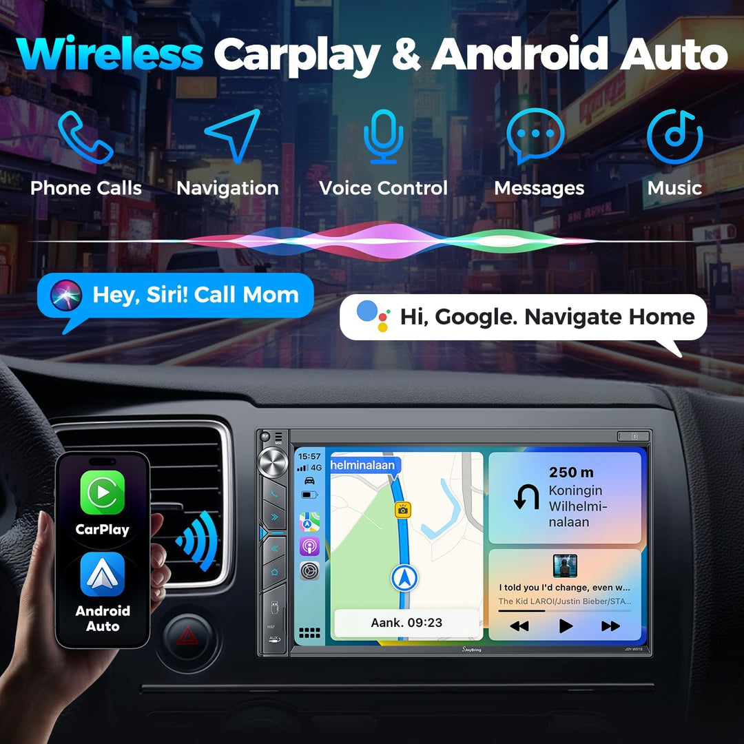 JOY-W019 - Double Din Car Stereo with Wireless Apple Carplay, Android Auto